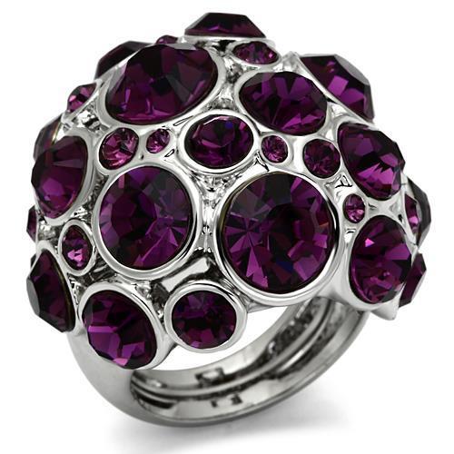 LO2462 - Rhodium Brass Ring with Top Grade Crystal  in Amethyst