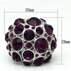 LO2462 - Rhodium Brass Ring with Top Grade Crystal  in Amethyst