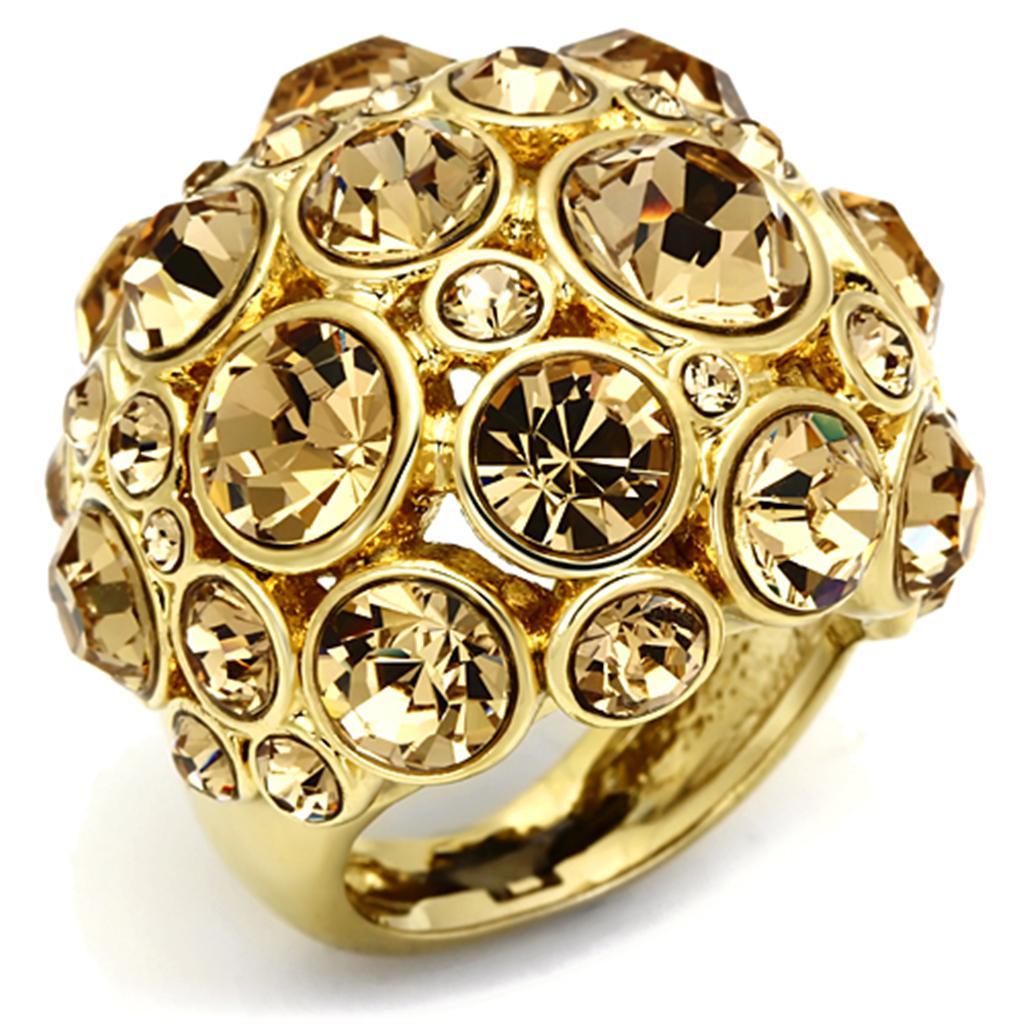 LO2463 - Gold Brass Ring with Top Grade Crystal  in Light Smoked