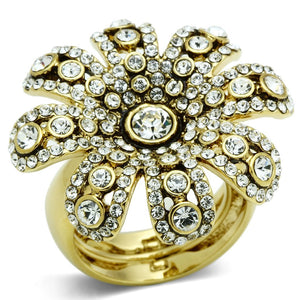 LO2465 - Gold Brass Ring with Top Grade Crystal  in Clear