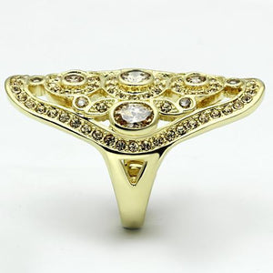 LO2496 - Gold Brass Ring with AAA Grade CZ  in Champagne
