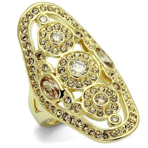 LO2496 - Gold Brass Ring with AAA Grade CZ  in Champagne