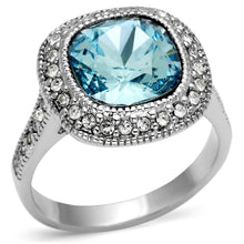 Cargar imagen en el visor de la galería, LO2506 - Rhodium Brass Ring with Top Grade Crystal  in Sea Blue