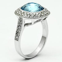 Cargar imagen en el visor de la galería, LO2506 - Rhodium Brass Ring with Top Grade Crystal  in Sea Blue