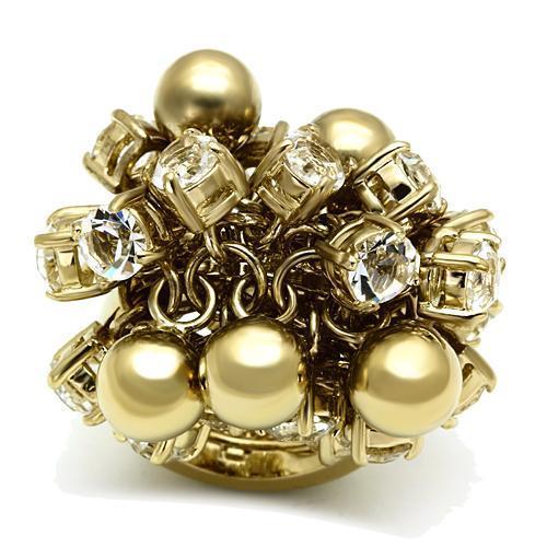 LO2520 - Gold Brass Ring with Top Grade Crystal  in Clear