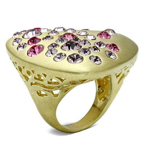 LO2534 - Gold & Brush Brass Ring with Top Grade Crystal  in Multi Color
