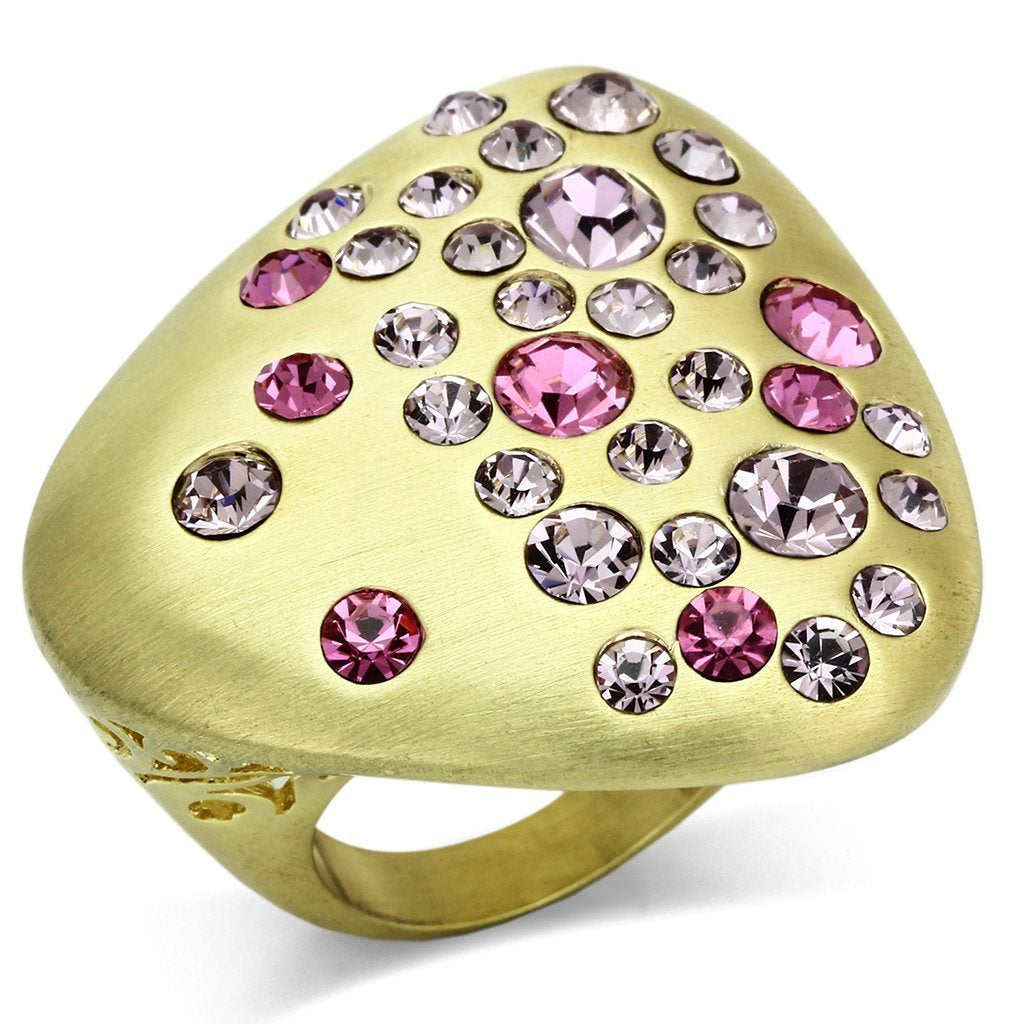 LO2534 - Gold & Brush Brass Ring with Top Grade Crystal  in Multi Color