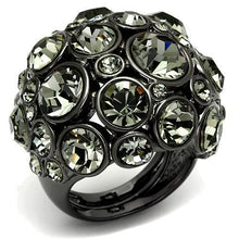 Cargar imagen en el visor de la galería, LO2545 - Ruthenium Brass Ring with Top Grade Crystal  in Black Diamond