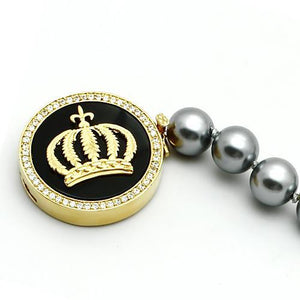 LO2649 - Gold Brass Bracelet with Semi-Precious Onyx in Jet