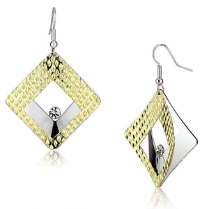 LO2673 - Gold+Rhodium Iron Earrings with Top Grade Crystal  in Clear
