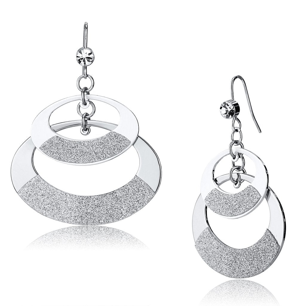 LO2714 - Matte Rhodium & Rhodium Iron Earrings with Top Grade Crystal  in Clear