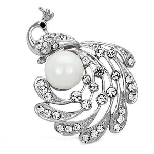 LO2777 - Imitation Rhodium White Metal Brooches with Synthetic Pearl in White