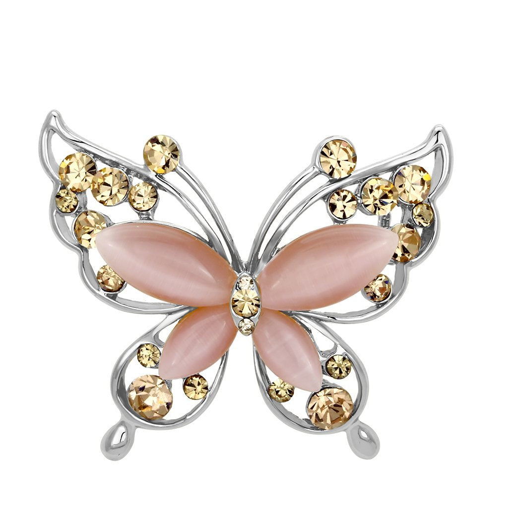 LO2806 - Flash Rose Gold White Metal Brooches with Synthetic Cat Eye in Light Rose