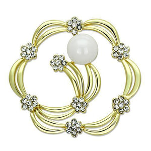 LO2810 - Flash Gold White Metal Brooches with Synthetic Pearl in White