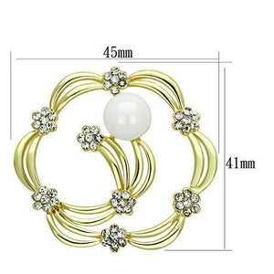 LO2810 - Flash Gold White Metal Brooches with Synthetic Pearl in White