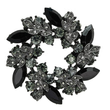 Load image into Gallery viewer, LO2917 - Ruthenium White Metal Brooches with Top Grade Crystal  in Jet