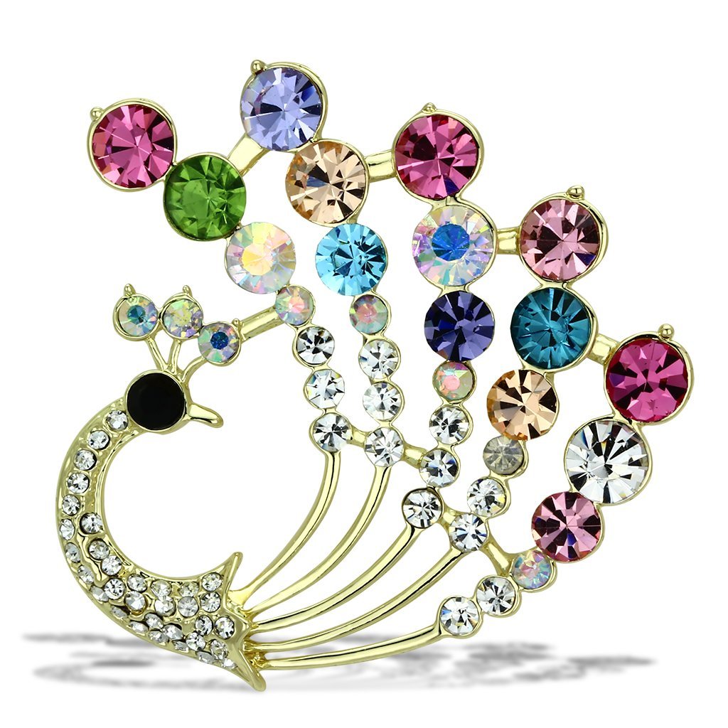 LO2931 - Flash Gold White Metal Brooches with Top Grade Crystal  in Multi Color