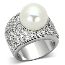 Cargar imagen en el visor de la galería, LO2951 - Rhodium Brass Ring with Synthetic Pearl in White