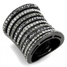 Cargar imagen en el visor de la galería, LO2967 - Ruthenium Brass Ring with Top Grade Crystal  in Black Diamond