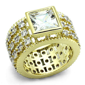 LO3002 - Gold+Rhodium Brass Ring with AAA Grade CZ  in Clear