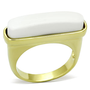 LO3011 - Gold Brass Ring with Synthetic Synthetic Stone in White