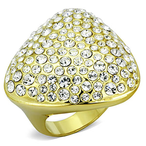LO3024 - Gold Brass Ring with Top Grade Crystal  in Clear