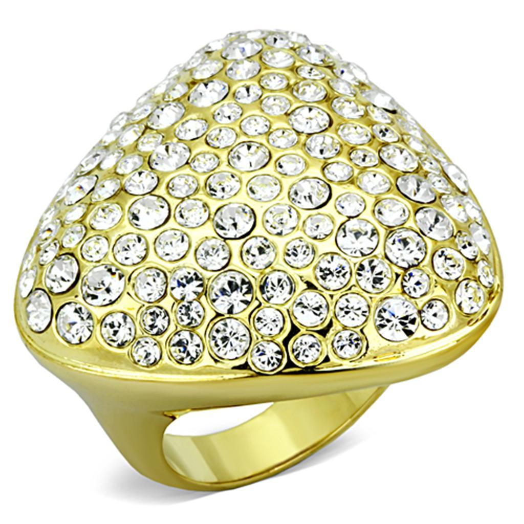 LO3024 - Gold Brass Ring with Top Grade Crystal  in Clear