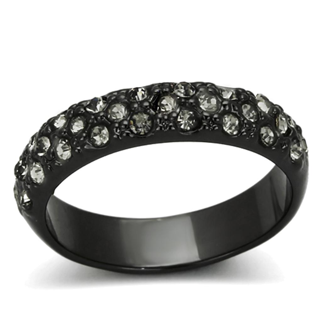 LO3064 - TIN Cobalt Black Brass Ring with Top Grade Crystal  in Black Diamond
