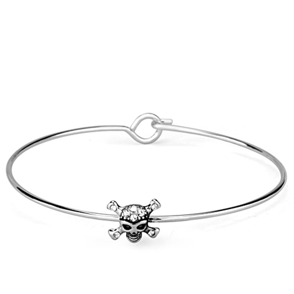 LO3267 - Rhodium Brass Bangle with Top Grade Crystal  in Clear