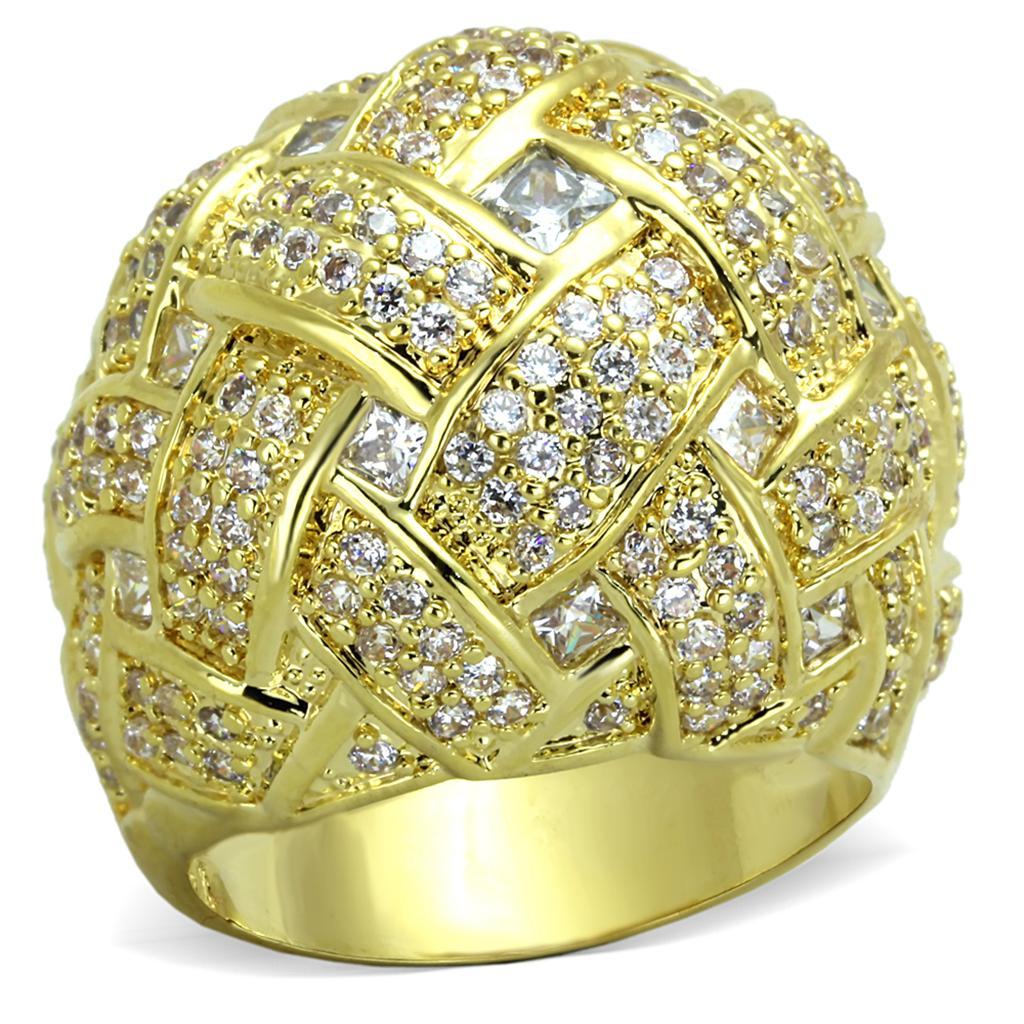 LO3353 - Gold Brass Ring with AAA Grade CZ  in Clear