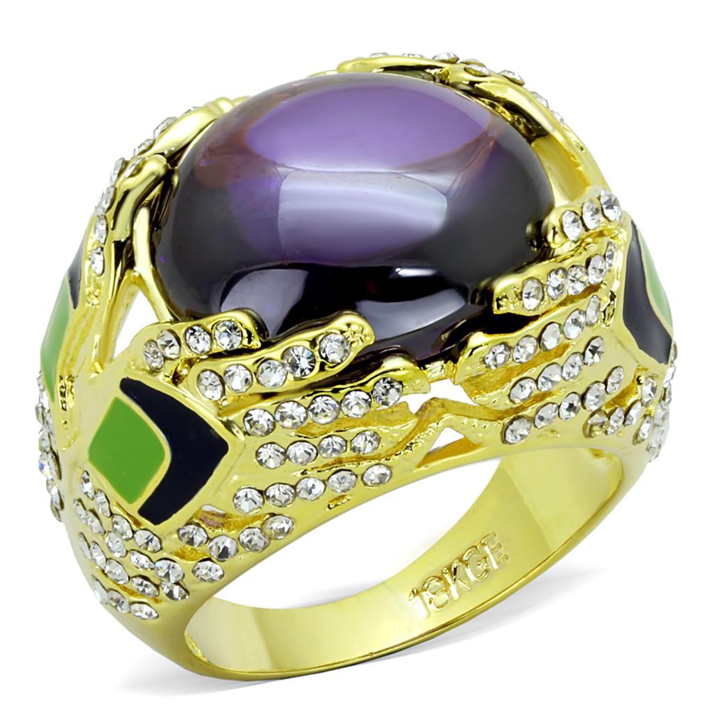 LO3367 - Gold Brass Ring with AAA Grade CZ  in Amethyst