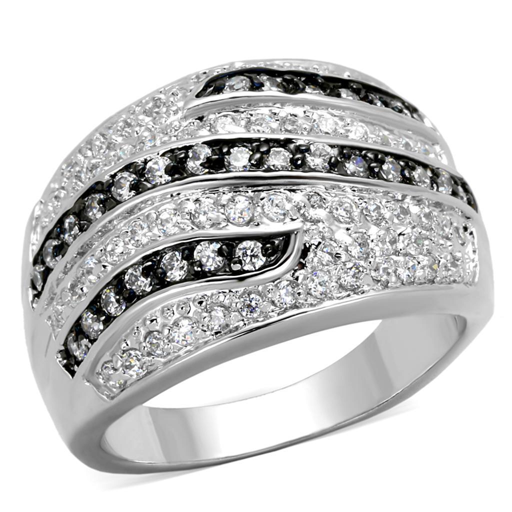 LO3400 - Rhodium + Ruthenium Brass Ring with AAA Grade CZ  in Clear
