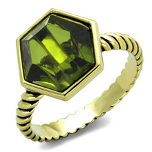 Cargar imagen en el visor de la galería, LO3544 - Gold Brass Ring with AAA Grade CZ  in Olivine color