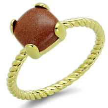 Cargar imagen en el visor de la galería, LO3547 - Gold Brass Ring with Synthetic Cat Eye in Brown