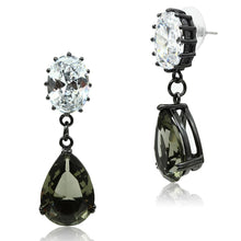 Cargar imagen en el visor de la galería, LO3689 - Ruthenium Brass Earrings with Synthetic Synthetic Glass in Black Diamond