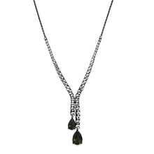 Load image into Gallery viewer, LO3690 - Ruthenium Brass Necklace with Synthetic Synthetic Glass in Black Diamond