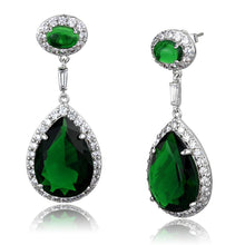 Cargar imagen en el visor de la galería, LO3762 - Rhodium Brass Earrings with Synthetic Synthetic Glass in Emerald