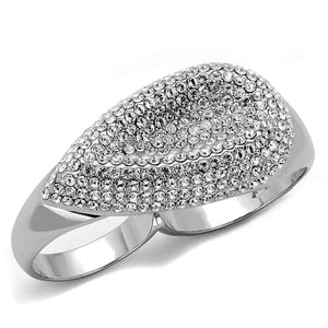 LO3913 - Rhodium Brass Ring with Top Grade Crystal  in Clear