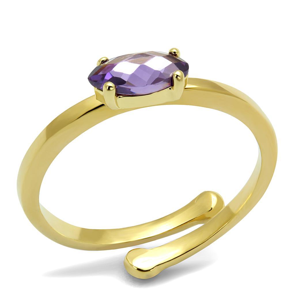 LO4068 - Flash Gold Brass Ring with AAA Grade CZ  in Amethyst