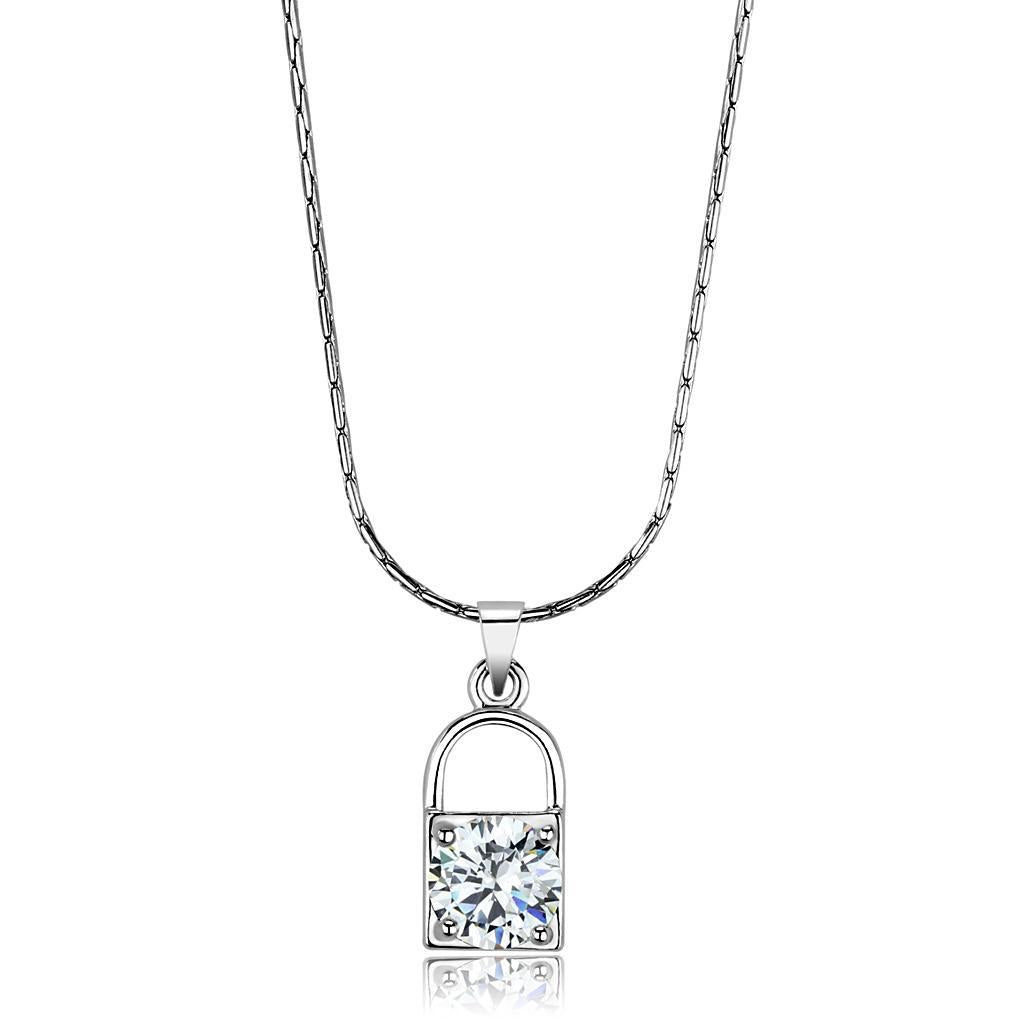 LO4150 - Rhodium Brass Chain Pendant with AAA Grade CZ  in Clear