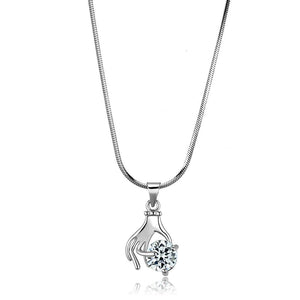 LO4163 - Rhodium Brass Chain Pendant with AAA Grade CZ  in Clear