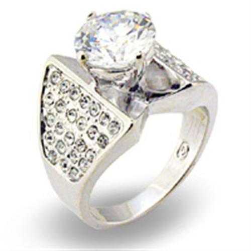 S22110 - Rhodium 925 Sterling Silver Ring with AAA Grade CZ  in Clear