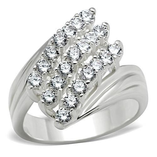 SS035 - Silver 925 Sterling Silver Ring with AAA Grade CZ  in Clear