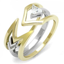 Load image into Gallery viewer, TK3183 - Two-Tone IP Gold (Ion Plating) Stainless Steel Ring with AAA Grade CZ  in Clear
