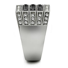 Load image into Gallery viewer, TK321 - High polished (no plating) Stainless Steel Ring with Top Grade Crystal  in Jet