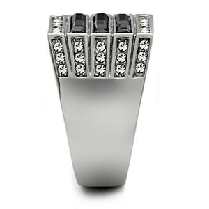 TK321 - High polished (no plating) Stainless Steel Ring with Top Grade Crystal  in Jet