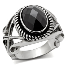 Cargar imagen en el visor de la galería, TK322 - High polished (no plating) Stainless Steel Ring with AAA Grade CZ  in Black Diamond
