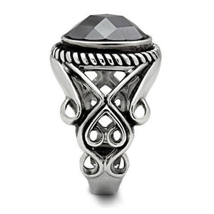 TK322 - High polished (no plating) Stainless Steel Ring with AAA Grade CZ  in Black Diamond