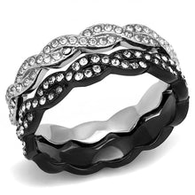 Cargar imagen en el visor de la galería, TK3265 - Two-Tone IP Black (Ion Plating) Stainless Steel Ring with Top Grade Crystal  in Clear