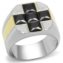 Cargar imagen en el visor de la galería, TK3271 - Two-Tone IP Gold (Ion Plating) Stainless Steel Ring with AAA Grade CZ  in Black Diamond